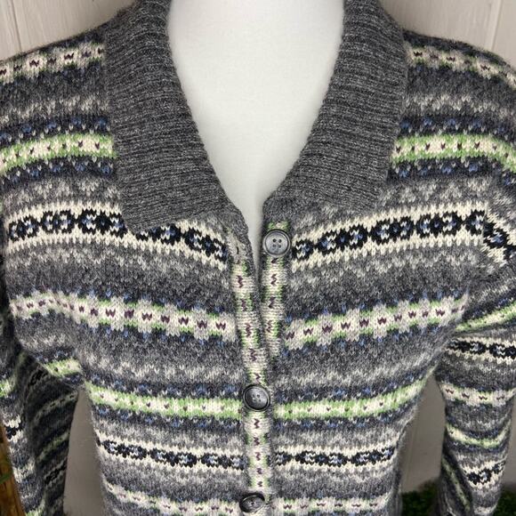 Vintage Item & Co 100% Wool Cardigan Green and Grey (M) - Picture 2 of 5